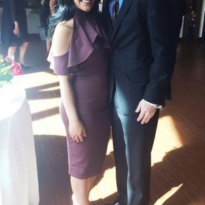 High Neck Frill Cold Shoulder Midi Dress